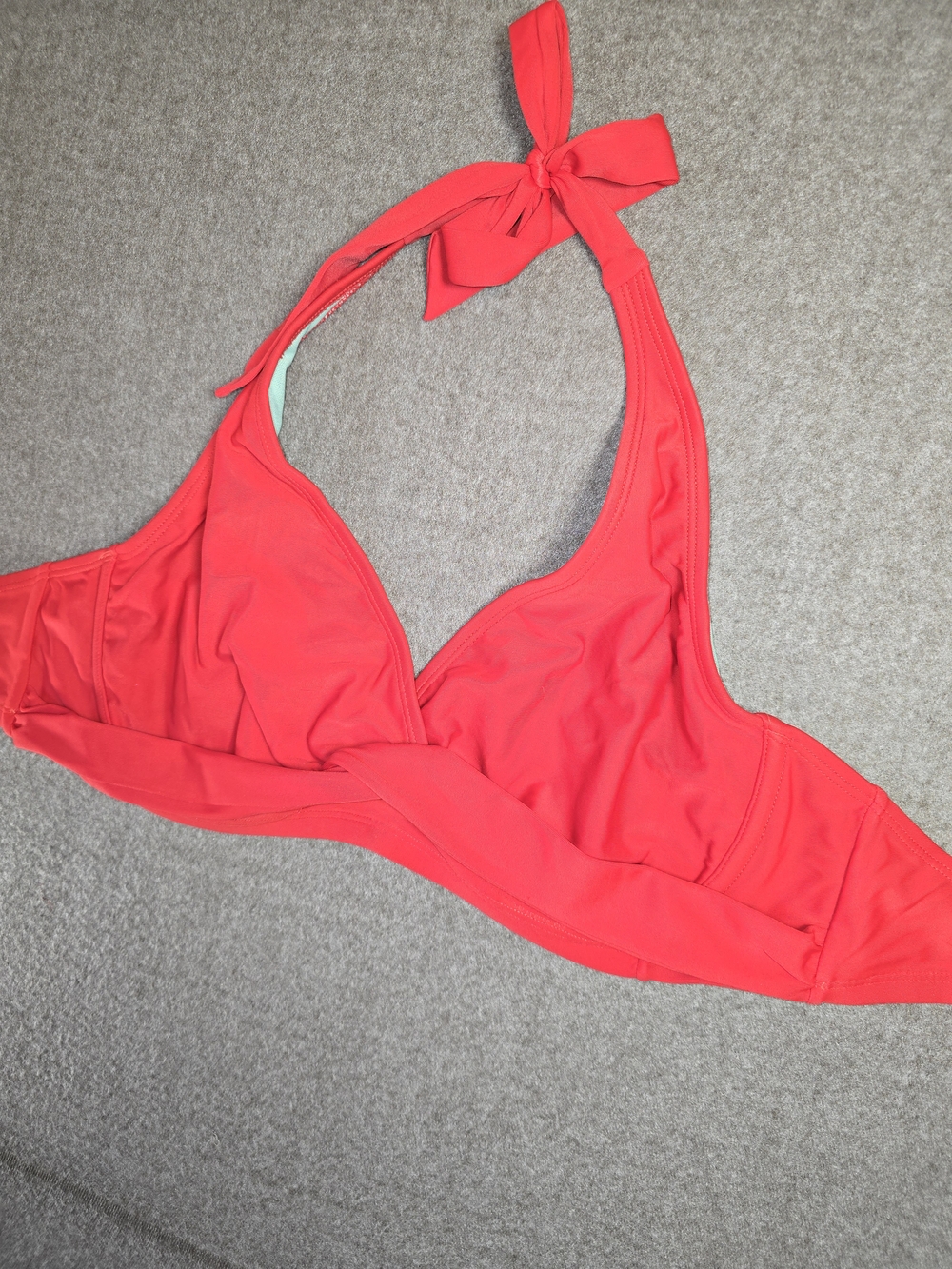 ATHLETA Bright Red Halter Bikini Top with Tie Strap Womens 34 D-DD